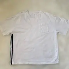 adidasアディダス半袖Tシャツ左右アシメ3ライン ポケットT オーバーサイズ