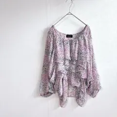 raffia ラフィア シアー フリル 大人可愛い ブラウス 花柄 春 夏 M