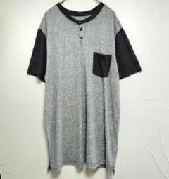 モッシモ バイカラー Tシャツ ヘンリーネック 半袖 L 灰 紫 混紡 街着