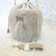 極美品✨️マリークワント　ファーバッグ　2wayミニショルダー ベージュ　巾着