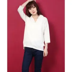 ニュアンス襟7分袖カットプルオーバー