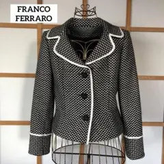 美品　フランコフェラーロ　レディース　テーラード　ジャケット　ウール　黒　白　M
