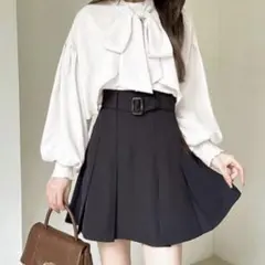 【新品タグ付き】GRL ベルトインパン裏地付きプリーツミニスカート kz272