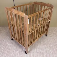 ☆除菌清掃済☆　大和屋　パタン　折りたたみミニベビーベッド　すのこ　ナチュラル