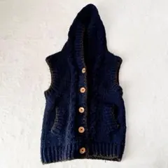 ナノユニバース ノースリーブニット フード付 毛100% フリーサイズ