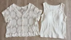クロシェ編みカーディガン＆カップ付きタンクトップセット Lのサムネイル
