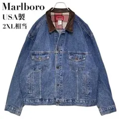 【USA製】MARLBORO デニムジャケット Gジャン 襟レザー 2XL相当
