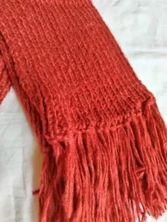 ハンドメイド　マフラー　赤　オレンジ系　19✕198cm