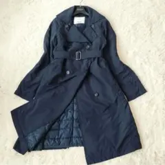 PLST 薄手ダウン入撥水トレンチコート ネイビー ベルト M
