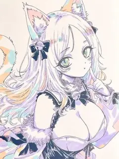 【一点物】オリジナル手描きイラスト　アナログイラスト　三毛猫　ペン画　OC絵