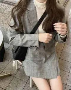 グレンチェック柄ショート丈ジャケットXショートパンツセットアップ GRL