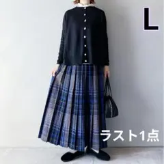 セットアップ　ニットカーディガン　プリーツスカート　ロング　ブルー　きれいめ