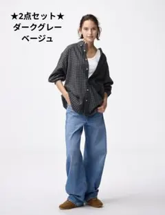 ジーユー　コットンチェックシャツ　シャツ