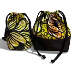 ハンドメイド　アフリカ柄弁当袋、コップ袋セット