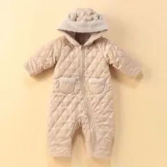 コムサイズム ベージュ クマ耳 ジャンプスーツ 60-80cm