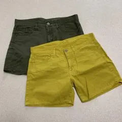 ユニクロ コットンショートパンツ イエロー 、カーキ2枚セット