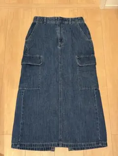 GU デニムロングスカート S ブルー