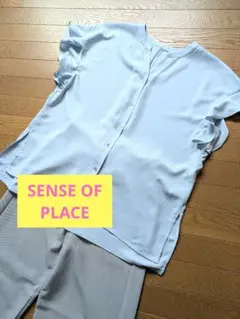 SENSE OF PLACEのライトブルー ボタン付き フリル袖シャツのサムネイル