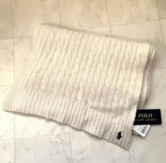 新品　ポロ　ラルフローレン　カシミヤ　ウール　ケーブルマフラー　白