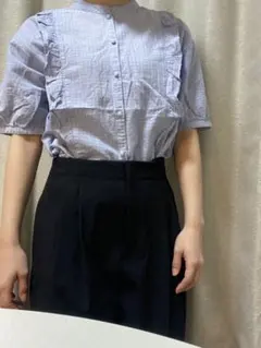 ehka sopo 半袖チェックフリルブラウス