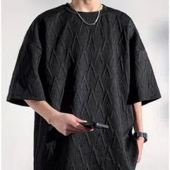 オーバーサイズ ダイヤモンドパターンTシャツ ブラック Mサイズ