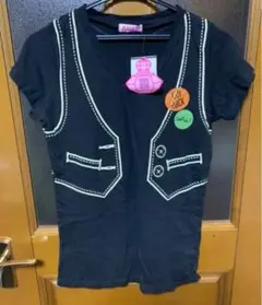 ANAP ベスト重ね着風プリント Tシャツ カットソー 黒 タグ付