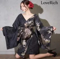 LoveRich 花魁 ミニ着物ドレス ブラック ゴールドのサムネイル