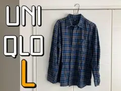 UNIQLO ユニクロ フランネルシャツ L ブルー/グレー チェック柄