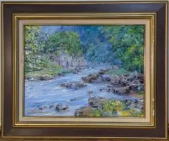 真作】絵画 田代廣 油彩20号 早出川と白山 清流風景・油彩画 A183