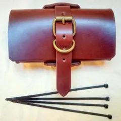 レザーコンパクトバッグ/3mm厚姫路産ワイルドブラウンヌメ革G/ツール/バック