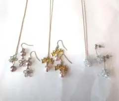 ハンドメイド☆おそろいピアス＆ネックレス3組セット