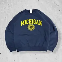 ヴィンテージミシガン大学カレッジロゴスウェットトレーナー紺色ネイビー古着M相当