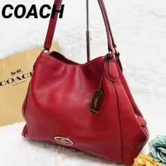美品 COACH ペブルドレザー トートバッグ レッド ゴールド金具