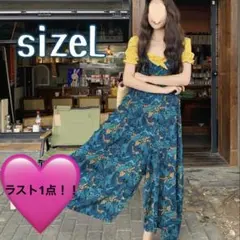 883 ワイドパンツ サロペット 総柄 エスニック 花柄 マキシ丈 ペイズリー柄