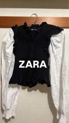 ZARA フリル付き長袖シャツ 黒・白
