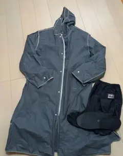 グレー レインコートとシューズカバー セット
