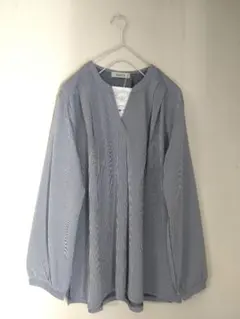 新品【大きいサイズ】晴れ色hareiro紺スキッパーバンドカラーブラウスLL