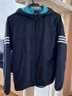 adidas フード付きウィンドブレーカー M 黒/青