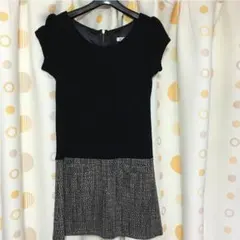 ツイード切り替え黒ワンピース