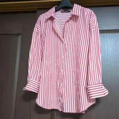 新品未使用　ザラ　シャツ ストライプ　赤　ゆったりのサムネイル