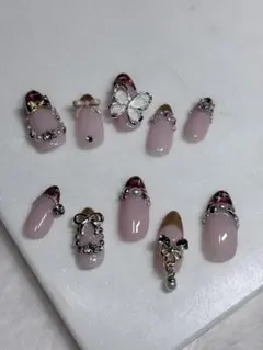 No.80 ツイードフレンチ ネイルチップ ゴールドフレンチ ガーリー 派手