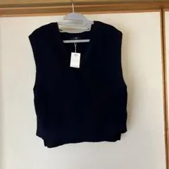 COMME CA ISM ネイビー Vネックニットベスト