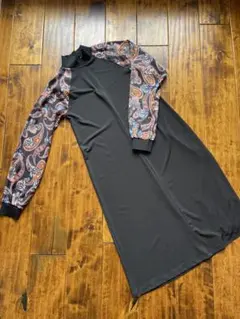 ZARA 長袖ロングワンピース ブラック・マルチカラー　古着屋購入