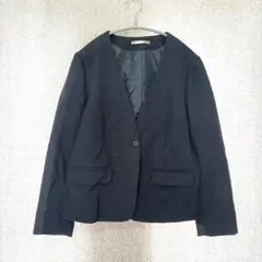 美品✦NATURAL BEAUTY BASIC ノーカラージャケット Lネイビー