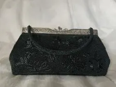 【昭和レトロ】ビーズハンドバッグ 翠黒