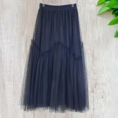 ☆レディース スカート (F) フレア ミモレ丈 シア ウエストゴム 黒