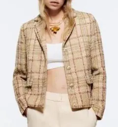 ■美品 ZARA ザラ テクスチャー ツイードブレザー ジャケット サイズL