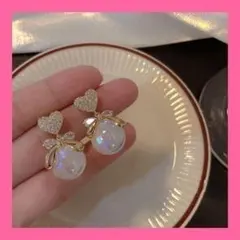 524-7★ ハート パール ピアス 金 レディース 韓国 プレゼント おしゃれ