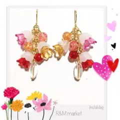 【237】フラワーピアス 花びらピアス レッド オレンジ レッドパープル