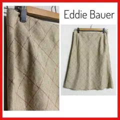 希少 Eddie Bauer ベージュ チェック柄 フレアスカート 絹 麻 Mのサムネイル